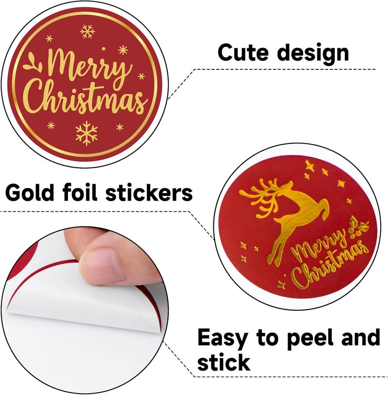 Alynta Merry Christmas Stickers - 2 Inch 120Pcs Holiday Stickers Gold Foil Merry and Bright Sticker Large Round Christmas Tree Snowflake Snowman Labels for Envelope Seals Cards Ornaments (Red) - Image 3